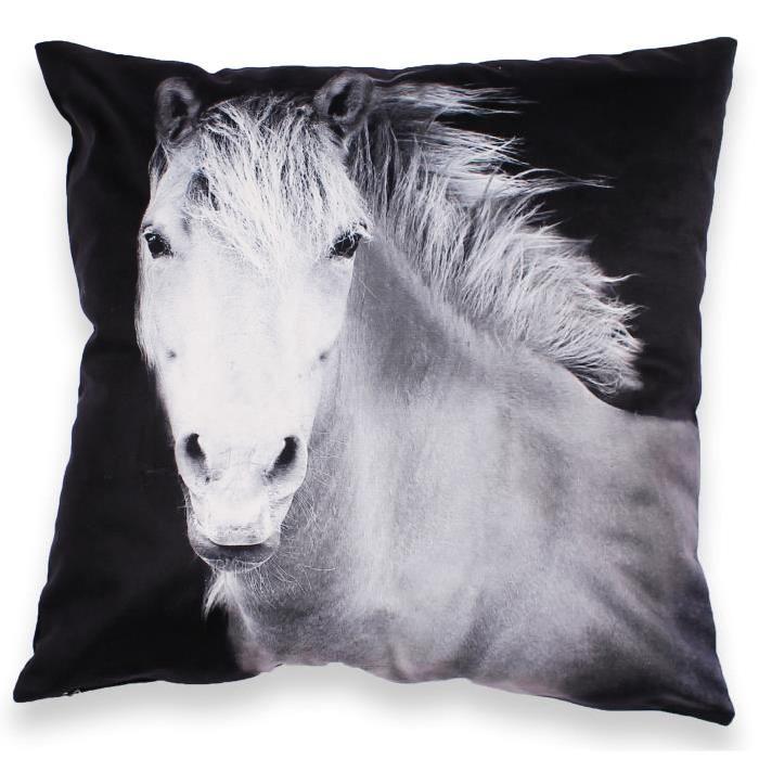 SOLEIL D'OCRE Coussin déco déhoussable Cheval - 45 x 45 cm