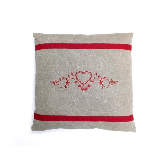 SOLEIL D'OCRE Coussin Annecy 40 cm beige et rouge