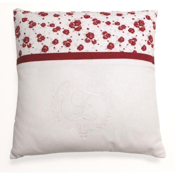 SOLEIL D'OCRE Coussin brodé Eloise 40x40 cm blanc et rouge