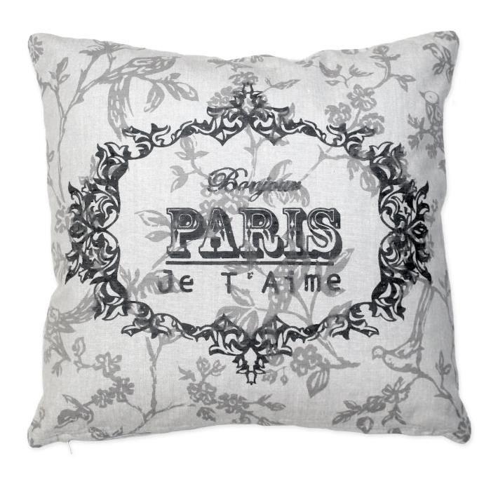 SOLEIL D'OCRE Coussin Paris  40x40 cm - Enveloppe 100% coton - Gris