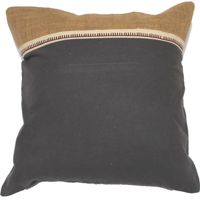 SOLEIL D'OCRE Coussin Jute 40x40 cm - Enveloppe 100% coton - Gris