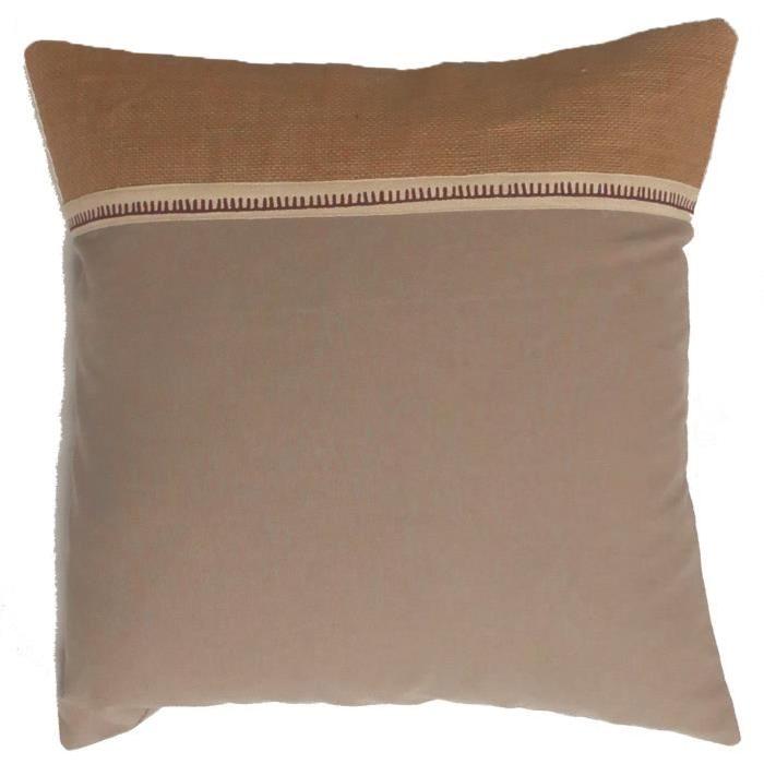 SOLEIL D'OCRE Coussin Jute 40x40 cm - Enveloppe 100% coton - Taupe