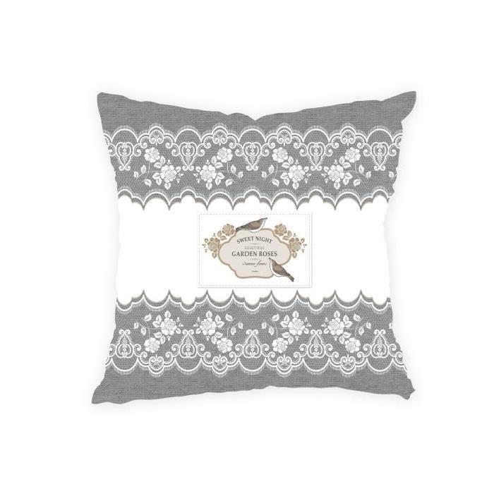 SOLEIL D'OCRE Coussin Garden 40x40 cm - Enveloppe 100% coton - Imprimé gris