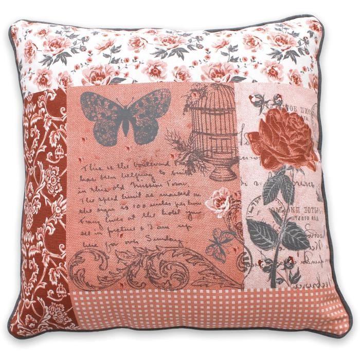 SOLEIL D'OCRE Coussin Rose 40x40 cm - Enveloppe 100% coton - Imprimé