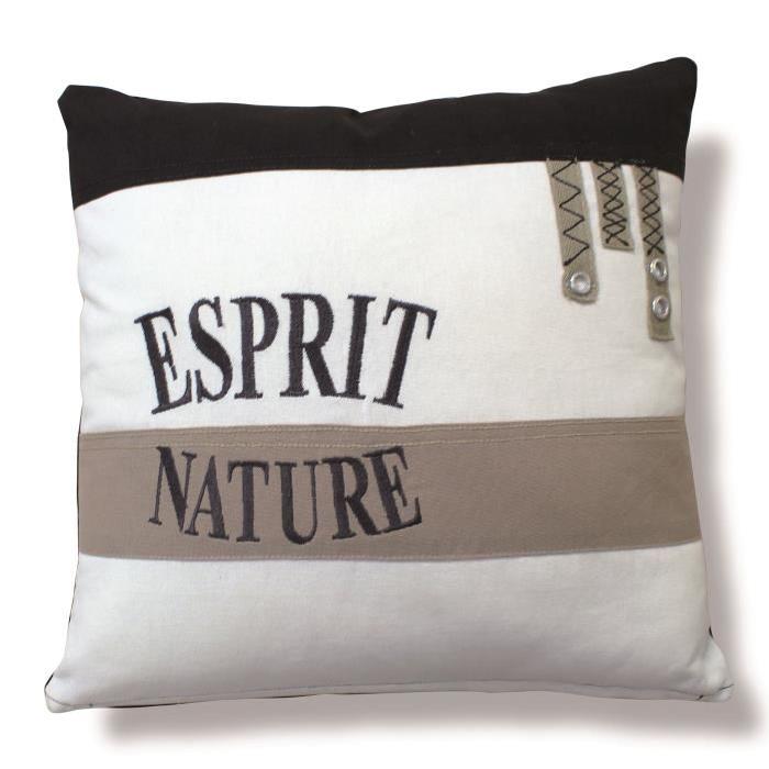 SOLEIL D'OCRE Coussin Esprit nature 40x40 cm - Enveloppe 100% coton - Rayé multicolore