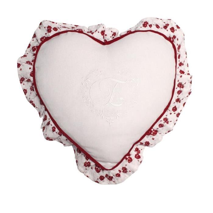 SOLEIL D'OCRE Coussin coeur brodé Eloise 40 cm blanc et rouge