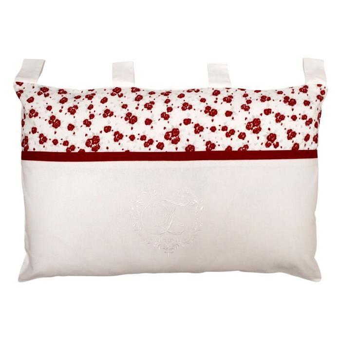 SOLEIL D'OCRE Coussin tete de lit brodé Eloise 100% coton 45x70 cm blanc et rouge