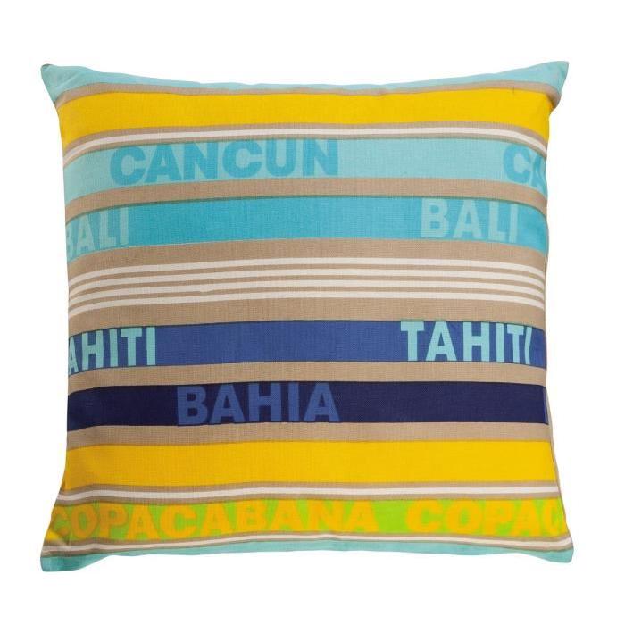 HOME STORIES Coussin coton imprimé bayadere Bali 45 cm jaune