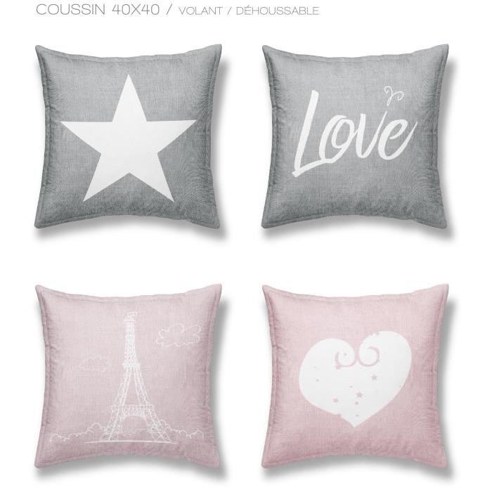 TODAY Coussin déhoussable Chambray Coton GIRL HEART - 40x40cm