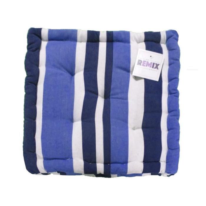 Coussin de sol 100% coton 40x40x8 cm bleu rayé