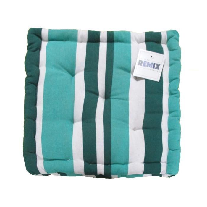 Coussin de sol 100% coton 40x40x8 cm vert rayé