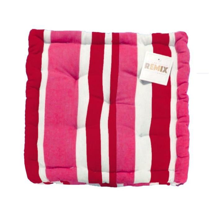 Coussin de sol 100% coton 40x40x8 cm rouge rayé