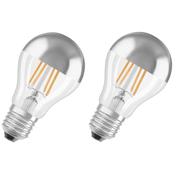 OSRAM Lot de 2 Ampoules LED E27 standard calotte argentée 7 W équivalent a 51 W blanc chaud