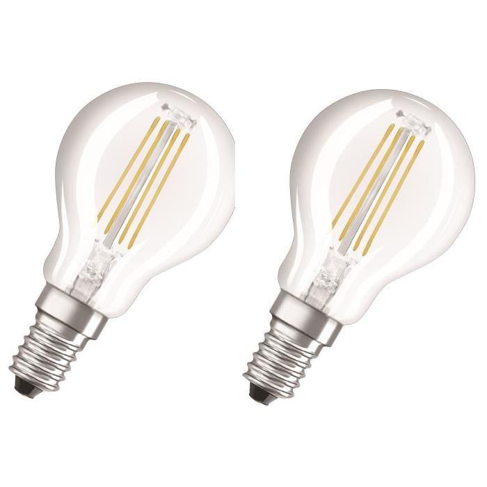 NEOLUX Lot de 2 Ampoules LED E14 sphérique claire 4 W équivalent a 40 W blanc chaud