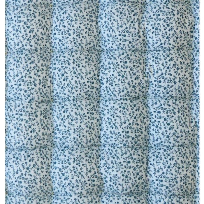 Matelas de sol Coton imprimé Liberty 60x120 cm bleu canard et blanc