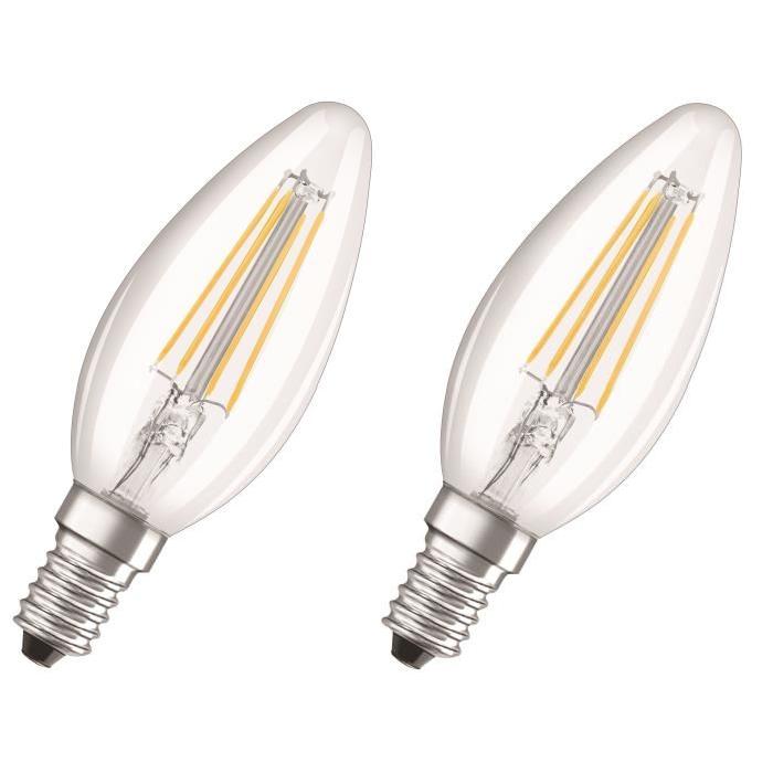 NEOLUX Lot de 2 Ampoules LED E14 flamme claires 4 W équivalent a 40 W blanc chaud