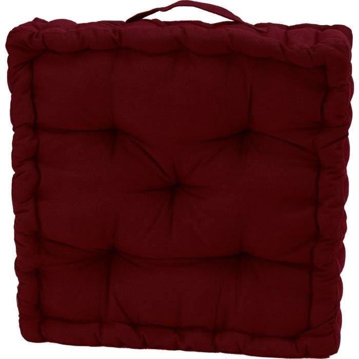 FINLANDEK Coussin de sol IMATRA, 100 % coton, bordeaux, 40x40x10 cm