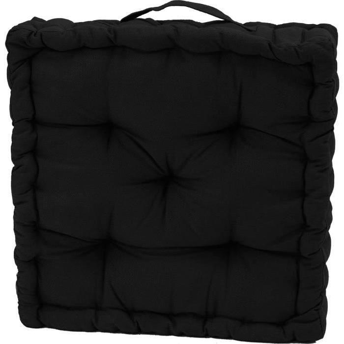 FINLANDEK Coussin de sol IMATRA, 100 % coton, noir, 40x40x10 cm