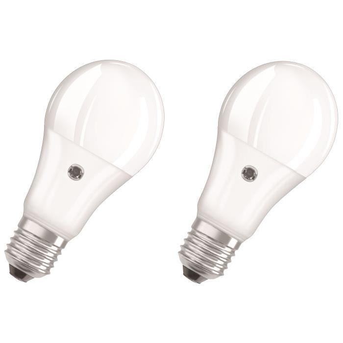 OSRAM Lot de 2 Ampoules LED Star + Daylight Sensor E27 standard 8,5 W équivalent a 60 W blanc chaud