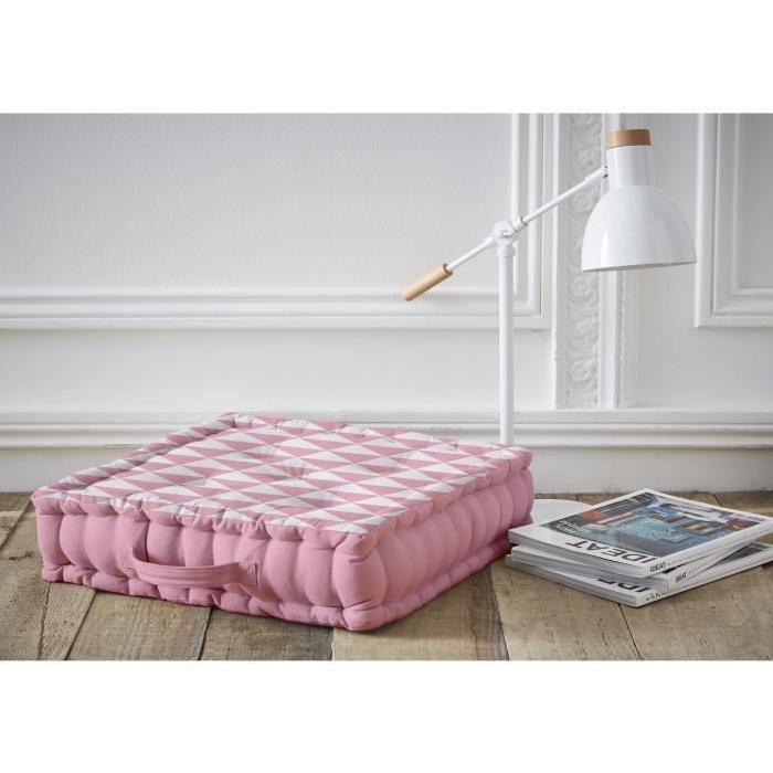 TODAY Coussin de sol 100% coton California Dream Zest 45x45x12 cm rose et blanc