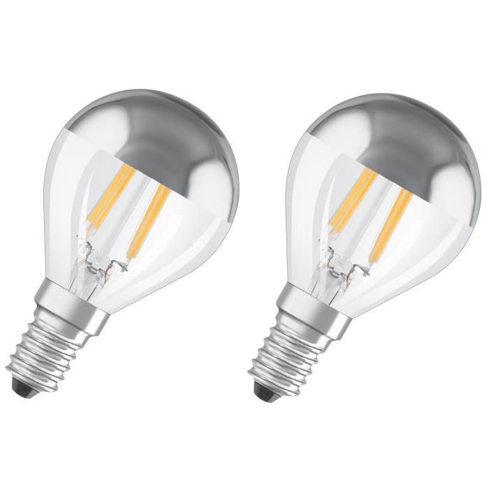 OSRAM Lot de 2 Ampoules LED E14 standard Déco calotte argentée 4 W équivalent a 34 W blanc chaud