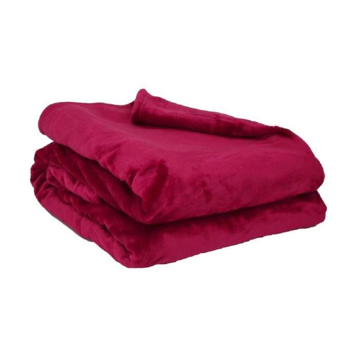 Couverture microflanelle 180x220 cm framboise