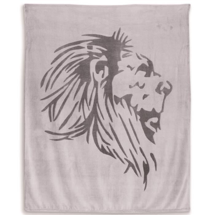 SOLEIL D'OCRE Plaid Lion - 130 x 150 cm - Gris & anthracite