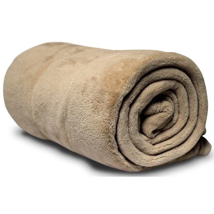 SOLEIL D'OCRE Couverture microfibre - 180 x 220 cm - Taupe