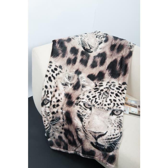Plaid J microfibre grand luxe 150x200 cm léopard blanc