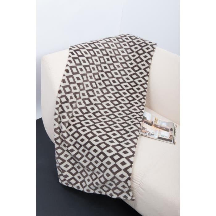 Plaid microfibre grand luxe imprimé losanges 150x200 cm beige et stone