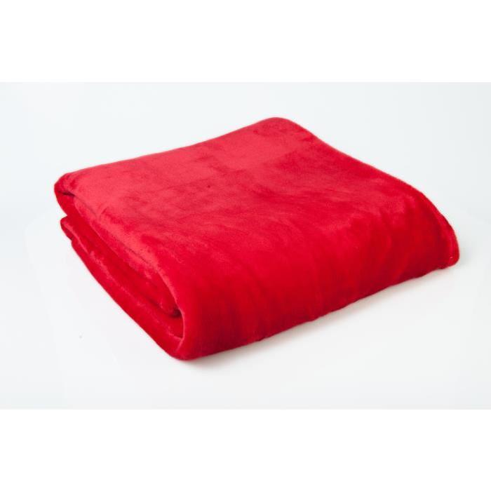 Plaid microfibre grand luxe uni 150x200 cm rouge foncé