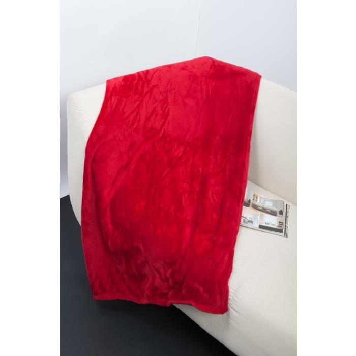 Plaid microfibre grand luxe uni 150x200 cm rouge foncé