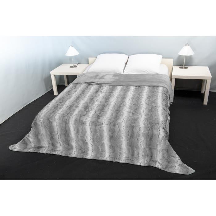 Couverture microfibre Fausse Fourrure 220x240 cm tigre gris