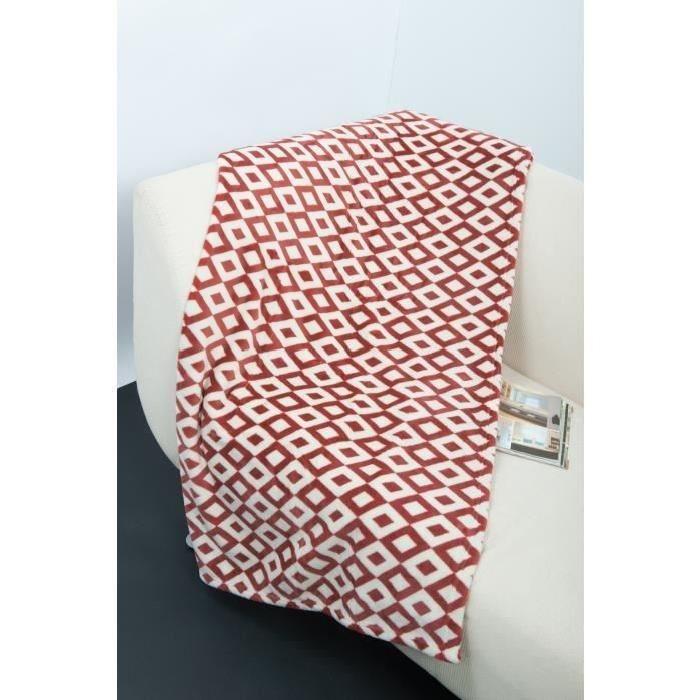 Plaid microfibre grand luxe imprimé losanges 150x200 cm beige et terracotta