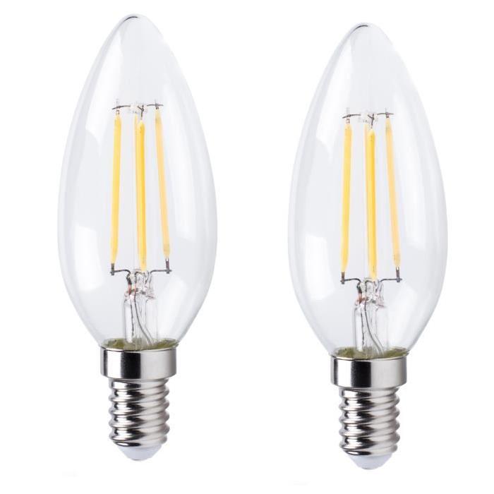 XQ-Lite Lot de 2 Ampoules filament LED bougie E14 XQ1462 4 W équivalent a 35 W blanc chaud