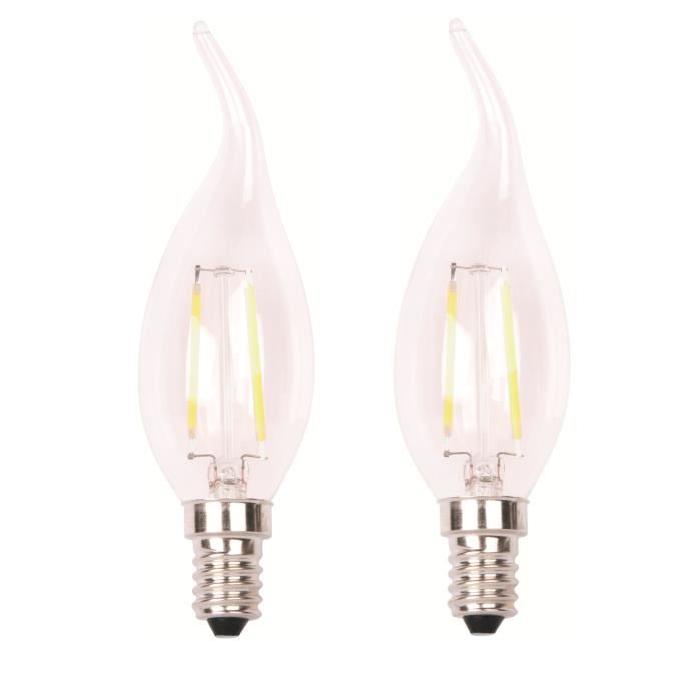 XQ-Lite Lot de 2 Ampoules filament LED flamme E14 XQ1563 4 W équivalent a 30 W blanc chaud dimmable