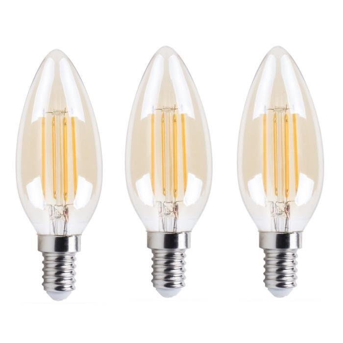 XQ-Lite Lot de 3 Ampoules bougie or LED E14 XQ1462G 4 W équivalent a 30 W blanc extra chaleureux