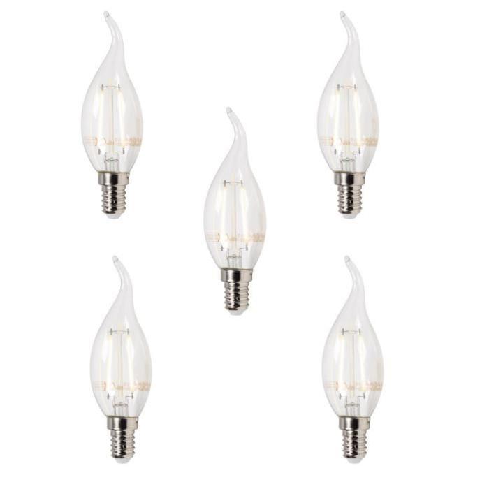 XQ-Lite Lot de 5 ampoules filament LED flamme E14 XQ1403 2 W équivalent a 20 W blanc chaud