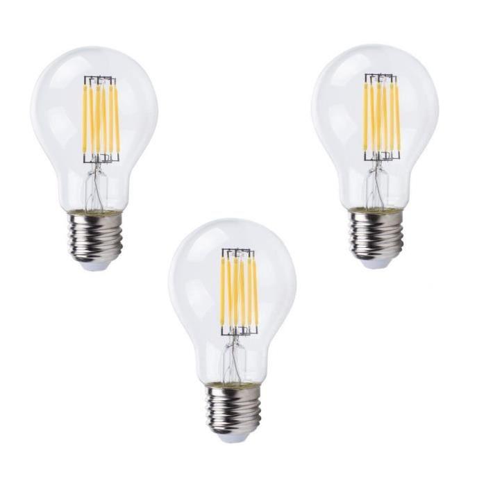 XQ-Lite Lot de 3 ampoules filament LED E27 A60 XQ1466 6 W équivalent a 50 W blanc chaud