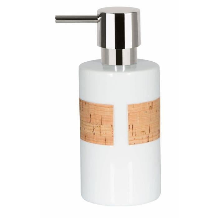 TUBE Distributeur de savon Porcelaine et Liege - 16x7x7 cm - Blanc