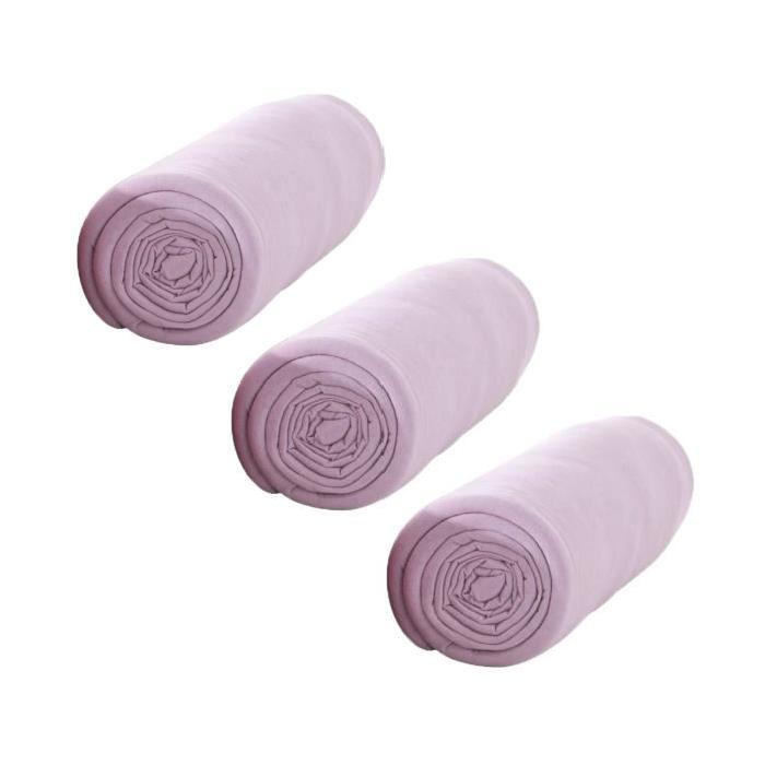 TODAY Pack de 3 Draps Housse 100% coton 90x190 cm poudre de lila