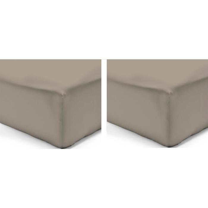 VISION Pack de 2 Draps Housse 100% coton 200x200 cm taupe