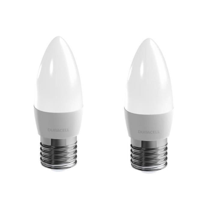 DURACELL Lot de 2 ampoules LED E27 flamme 3,4 W équivalent 25 W blanc chaud