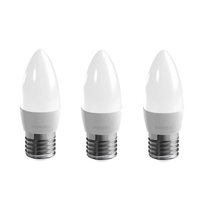 DURACELL Lot de 3 ampoules LED E27 flamme 3,4 W équivalent 25 W blanc chaud