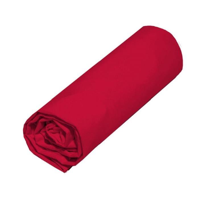 COTE DECO Drap Housse - Polycoton - Rouge - 90x190cm