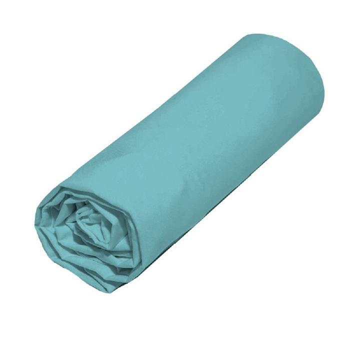 COTE DECO Drap Housse Coton Turquoise 90x190cm