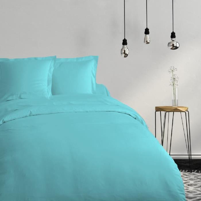 COTE DECO Drap Housse Coton Turquoise 90x190cm