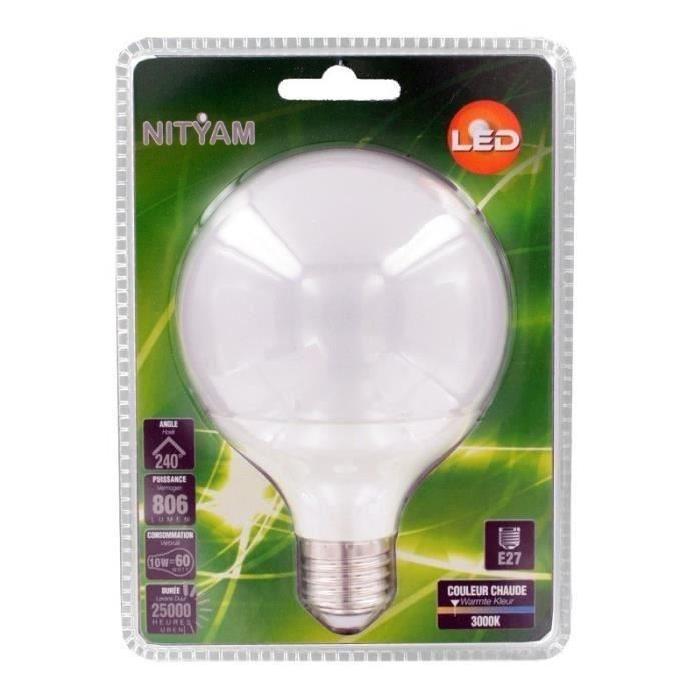 NITYAM Lot de 2 ampoules globe LED E27 10 W équivalent a 60 W