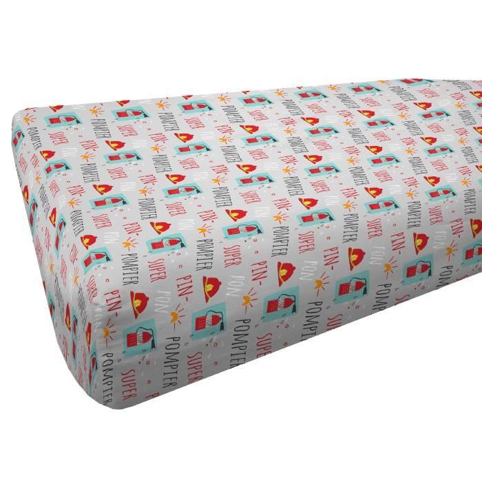 COTE DECO KIDS Fire Truck Drap Housse 100% Coton - 90x200 cm