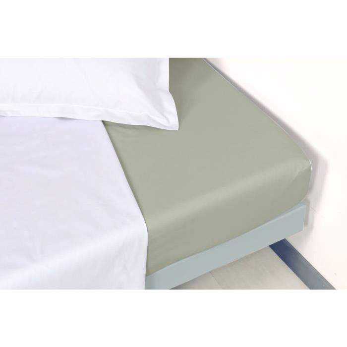 VENT DU SUD Drap housse Percale Manoir - Cendre - 90x190x30 cm